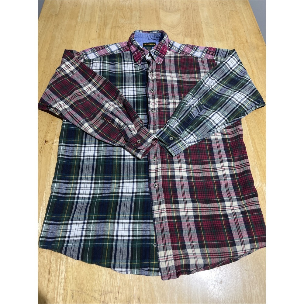 Ivy Crew Classics Men Button Up Shirt Sz L Red Tartan Plaid‎ wrinkle resistant